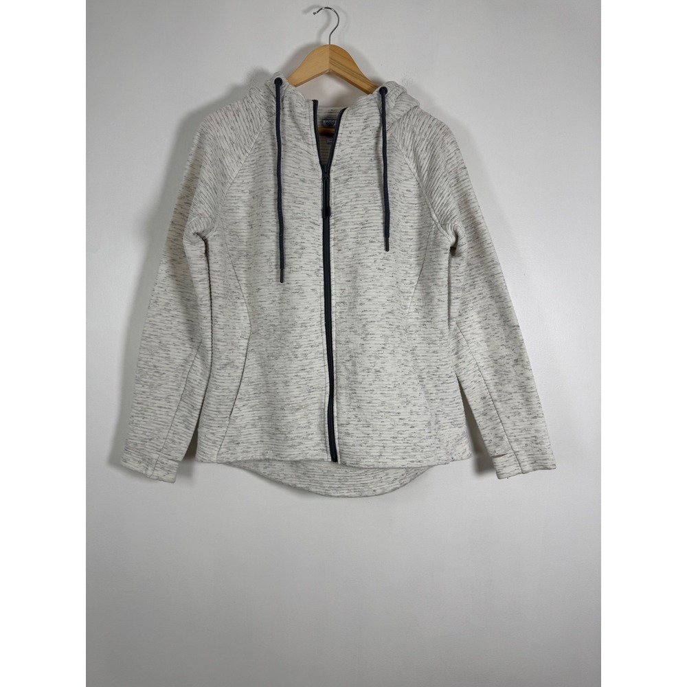 Athleisure Te Verde Womens Large Full Zip Hoodie Oatmeal Ribbed Textured Jacket